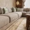 Amani Majlis Corner Sofa Amani Majlis Corner Sofa in beige linen by Marina Living UAE