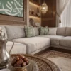 Amani Majlis Corner Sofa Amani Majlis Corner Sofa in beige linen by Marina Living UAE