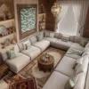 Amani Majlis Corner Sofa in beige linen by Marina Living UAE