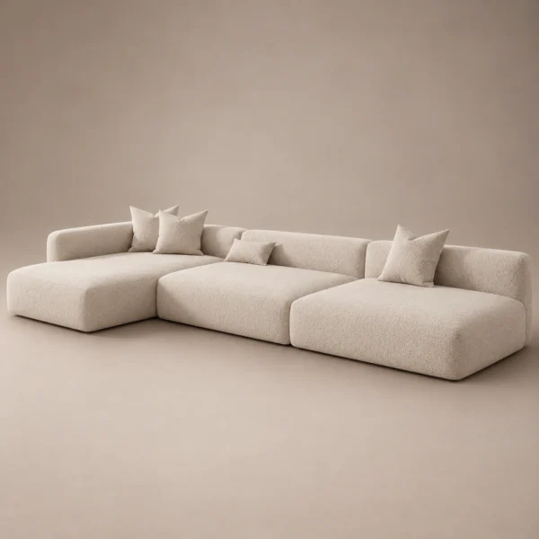 Arco-Left-Corner-Sofa Arco Left Corner Sofa in beige linen by Marina Living UAE