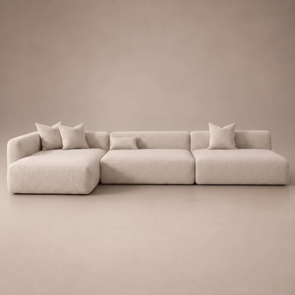 Arco-Left-Corner-Sofa Arco Left Corner Sofa in beige linen by Marina Living UAE