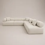 Aria L-Shaped Five-Seater Modular Sofa in beige bouclé by Marina Living UAE