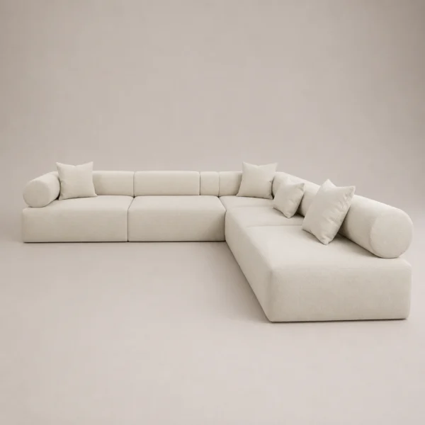 Aria-L-shaped-modular-sofa Aria L-Shaped Five-Seater Modular Sofa in beige bouclé by Marina Living UAE