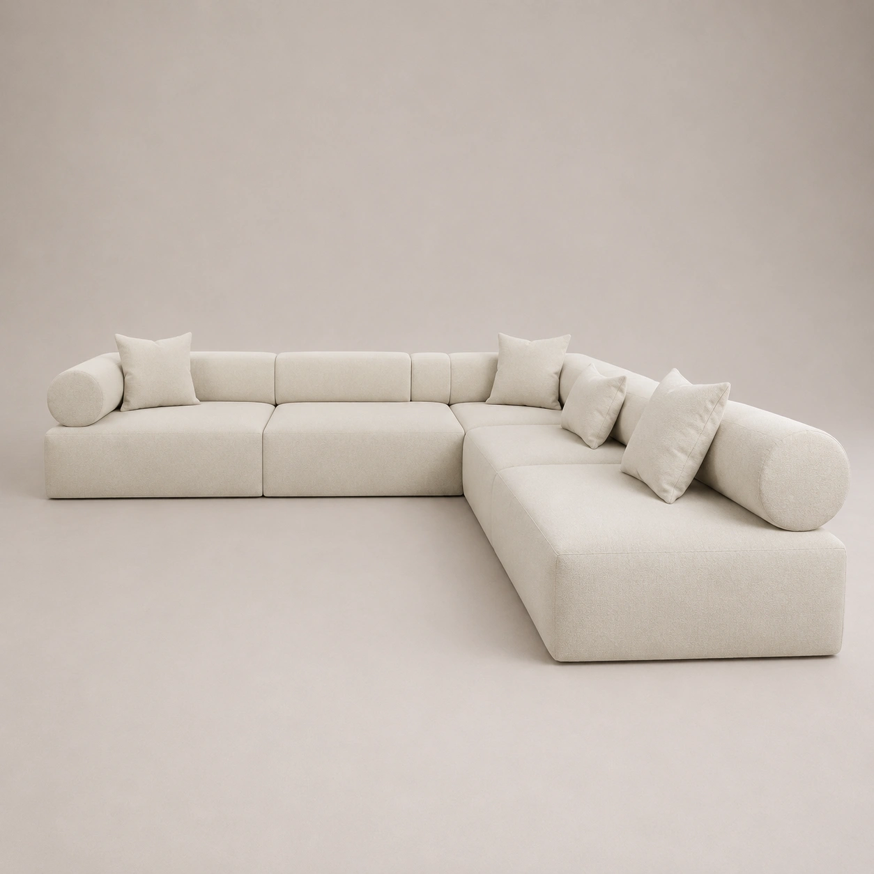 Aria-L-shaped-modular-sofa Aria L-Shaped Five-Seater Modular Sofa in beige bouclé by Marina Living UAE