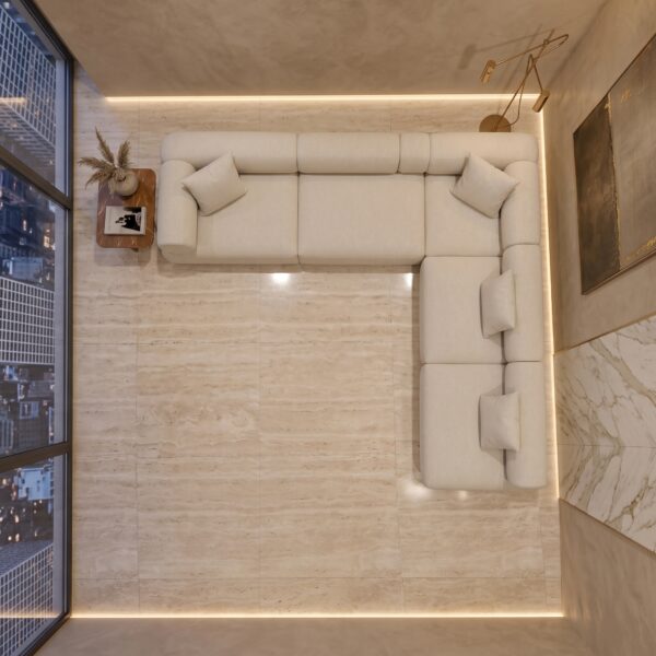 Aria-L-shaped-modular-sofa Aria L-Shaped Five-Seater Modular Sofa in beige bouclé by Marina Living UAE