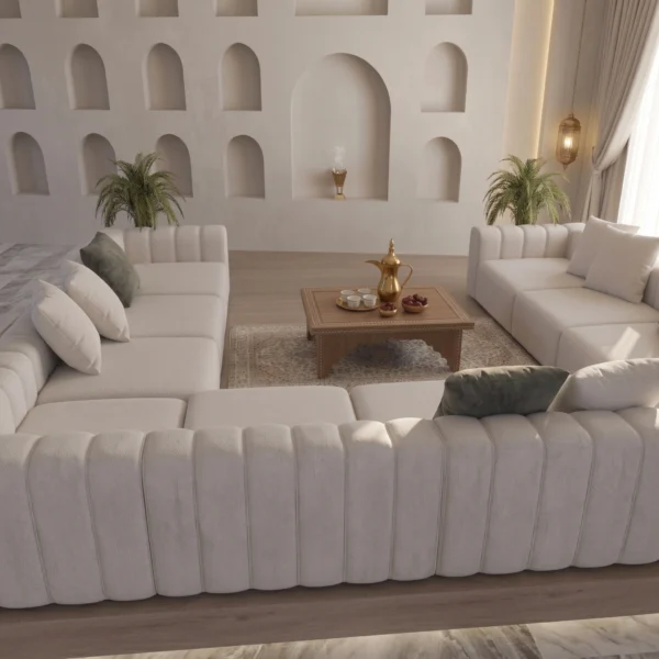 Aura U-Shaped Modular Majlis Sofa Set BY Marina Living UAE (2) Ivory Boucle U-Shaped Sofa Dubai