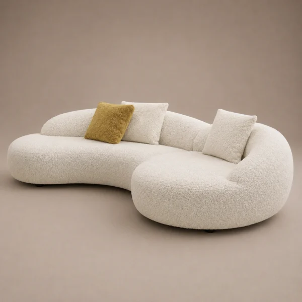 Aven-Arc-Sofa Aven Arc Sofa in beige bouclé by Marina Living UAE