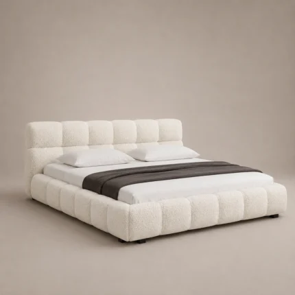 Bubble Cloud Bed in beige linen with rounded upholstered sections by Marina Living UAE
