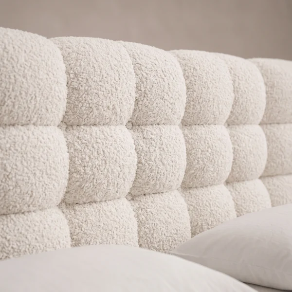 Bubble-Cloud-Bed Bubble Cloud Bed in beige linen with rounded upholstered sections by Marina Living UAE