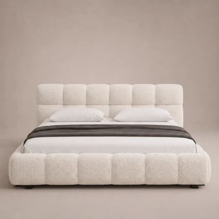 Bubble Cloud Bed in beige linen with rounded upholstered sections by Marina Living UAE