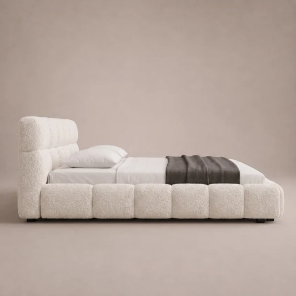 Bubble-Cloud-Bed Bubble Cloud Bed in beige linen with rounded upholstered sections by Marina Living UAE