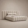 Cocoon-Petal-Cylinder-Bed Cocoon Petal Cylinder Bed in beige linen with rounded cylinder upholstery by Marina Living UAE