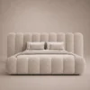 Cocoon-Petal-Cylinder-Bed Cocoon Petal Cylinder Bed in beige linen with rounded cylinder upholstery by Marina Living UAE