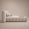 Cocoon-Petal-Cylinder-Bed Cocoon Petal Cylinder Bed in beige linen with rounded cylinder upholstery by Marina Living UAE