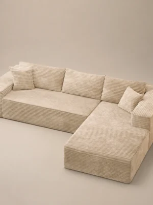 Cozy L-shaped sofa Cozy L-shaped sofa in beige plush corduroy by Marina Living UAE