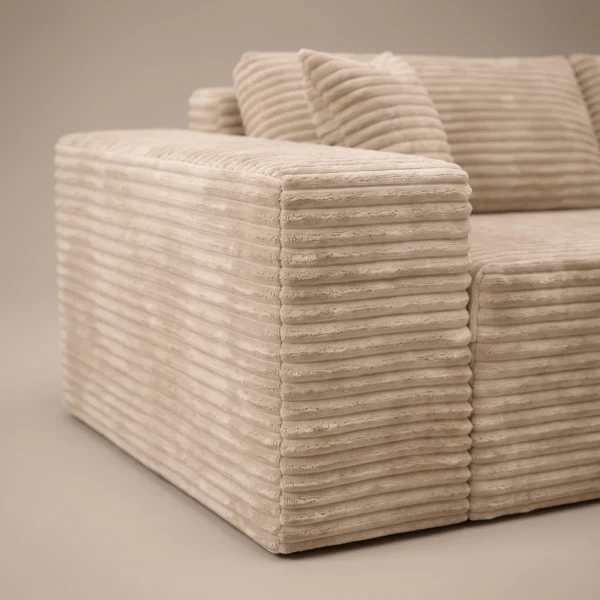 Cozy L-shaped sofa Cozy L-shaped sofa in beige plush corduroy by Marina Living UAE