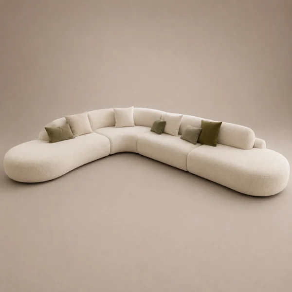 Duvel-Curved-Sofa Duvel Curved Sofa in beige bouclé by Marina Living UAE