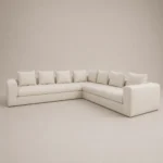 Eden L-Shaped Four-Seater Sofa in beige soft-touch fabric by Marina Living UAE