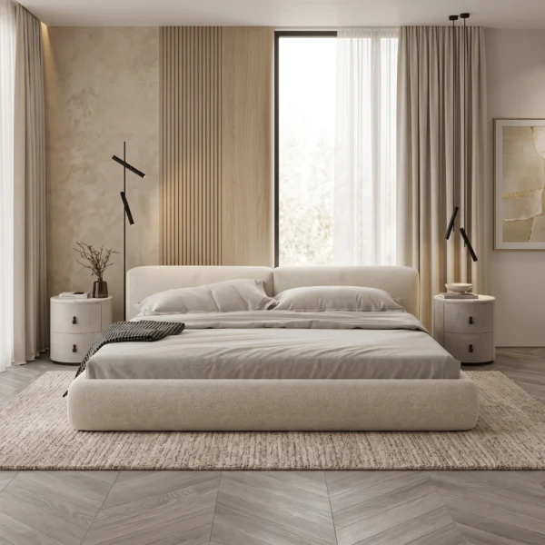 Elara Boucle Platform Bed Dubai UAE (2) Modern Boucle Bed Dubai