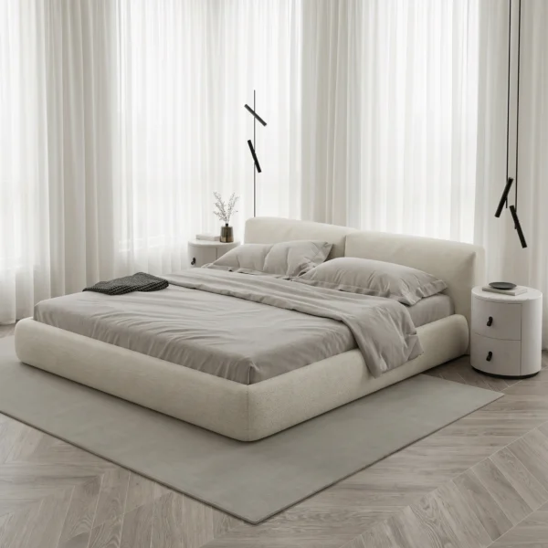 Elara Boucle Platform Bed Dubai UAE (4) Rounded Headboard Bed Sharjah UAE