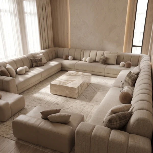 Evora Channel-Tufted Majlis Sofa Set Dubai Uae (2) Contemporary Beige Arabic Majlis Sofa Dubai