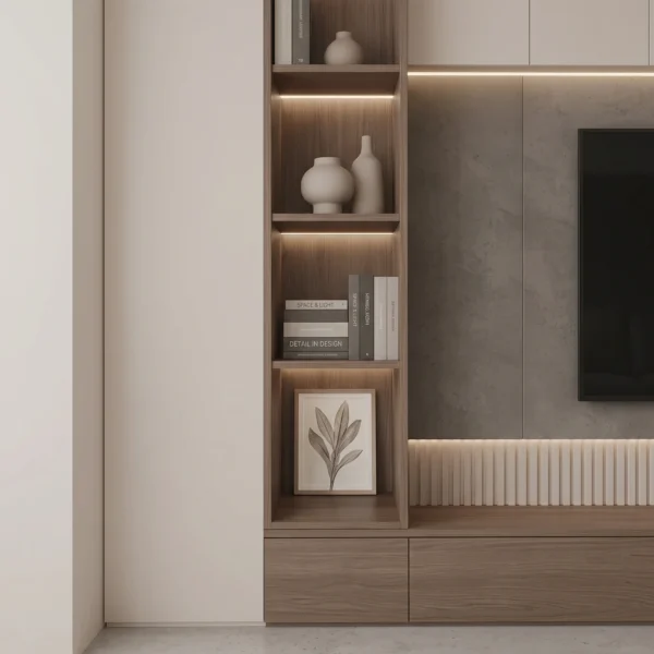 Lunaro Fluted Media Wall Unit with Display Shelves Lunaro fluted media wall unit with display shelves by Marina Living UAE