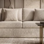 Luxe L-Shaped Four-Seater Sofa in beige linen by Marina Living UAE