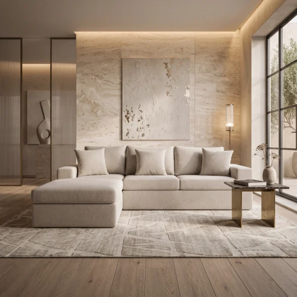Luxe-L-Shaped-Sofa Luxe L-Shaped Four-Seater Sofa in beige linen by Marina Living UAE