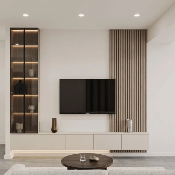 Luxury Media Console with Wood Panel & LED Display Storage Luxury media console with wood panel and LED display storage by Marina Living UAE