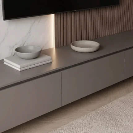 Marvella slat marble TV wall console by Marina Living UAE