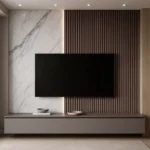 Marvella slat marble TV wall console by Marina Living UAE