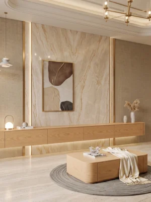 Modern Oak Wall-Mounted TV Unit with Matching Coffee Table in Dubai UAE (1) Modern Oak Wall Mounted TV Unit Dubai