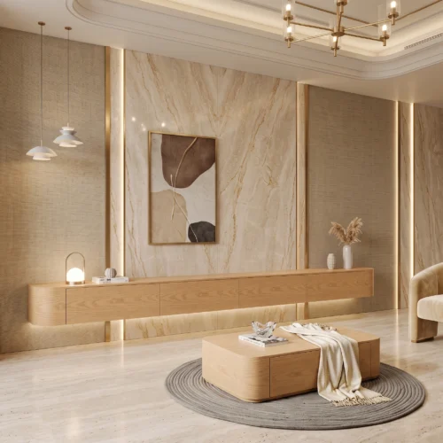 Modern Oak Wall-Mounted TV Unit with Matching Coffee Table in Dubai UAEÂ (1) Modern Oak Wall Mounted TV Unit Dubai
