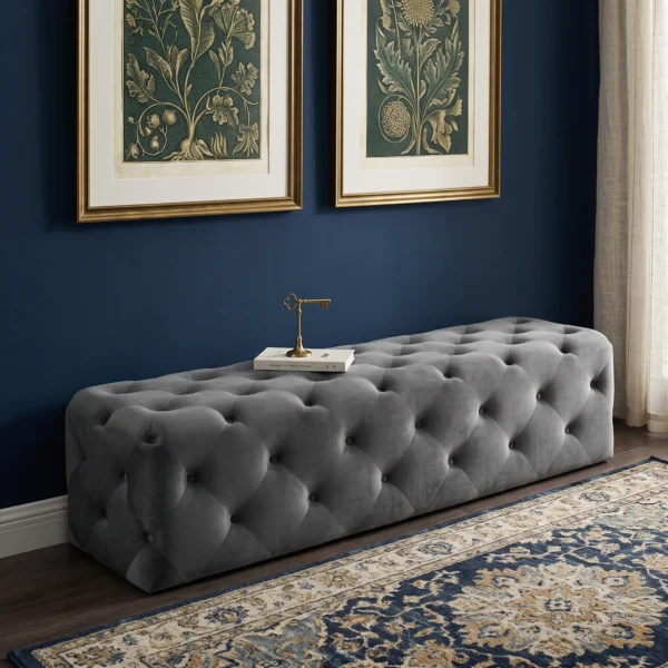 Modern Regent Deep-Button Tufted Bench Dubai UAE (3) Grey Upholstered Bench UAE