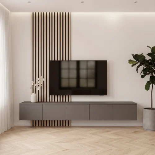 Modern TV wall unit with functional storage by Marina Living UAE