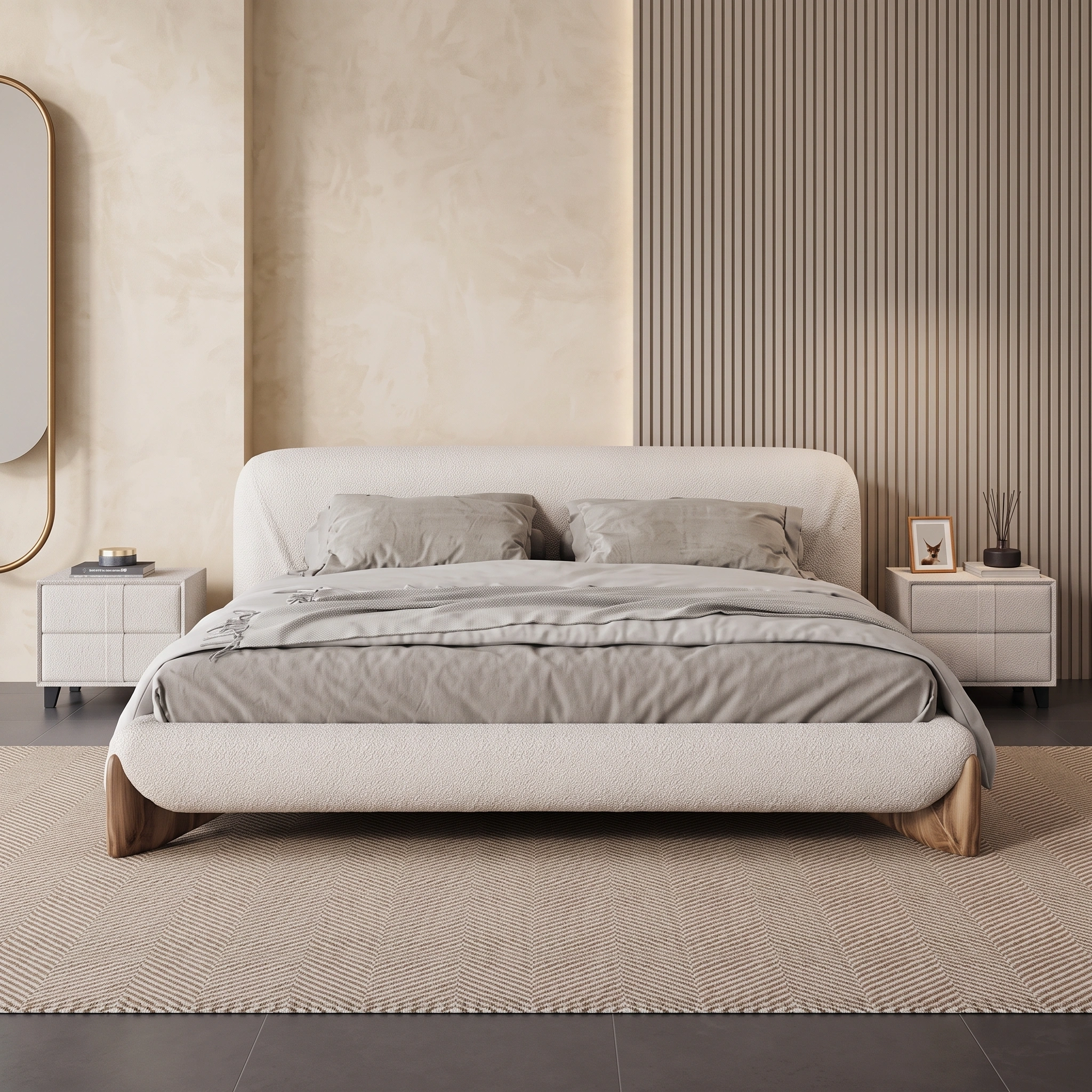Nordica Boucle Wood Platform Bed Dubai UAE (1) Nordica Boucle Wood Platform Bed Dubai UAE