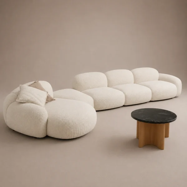 Noria-Corner-Sofa Noria Corner Sofa in beige bouclé by Marina Living UAE