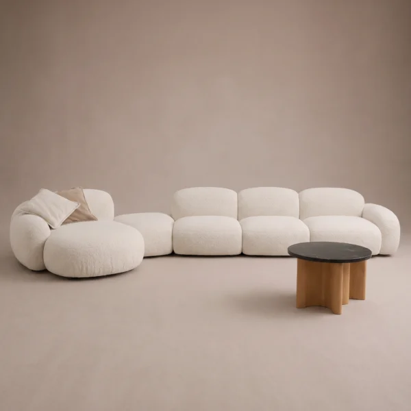 Noria-Corner-Sofa Noria Corner Sofa in beige bouclé by Marina Living UAE