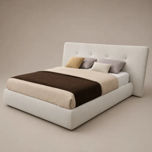 Nuvia-Luxury-Bed Nuvia Luxury Bed in beige linen by Marina Living UAE