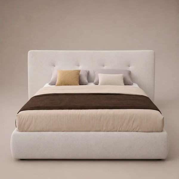 Nuvia-Luxury-Bed Nuvia Luxury Bed in beige linen by Marina Living UAE