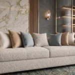 Oakley Luxury Three-Seater Sofa in beige linen by Marina Living UAE