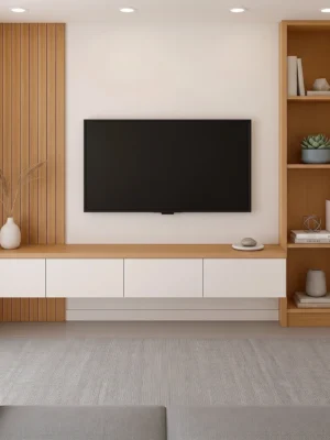 Oakline White Media Wall Unit with Shelves Oakline White Media Wall Unit with Shelves by Marina Living UAE