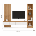 Oakline White Media Wall Unit with Shelves - Natural Honey Oak