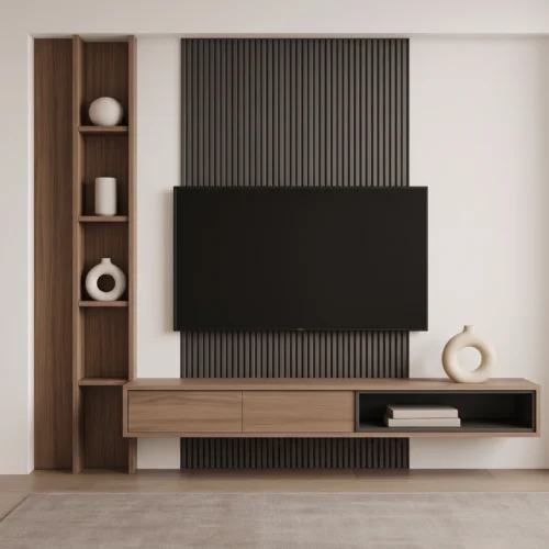 Oakridge slat TV console with shelves by Marina Living UAE