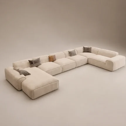 Ophel 5-seater sectional sofa in beige velvet by Marina Living UAE
