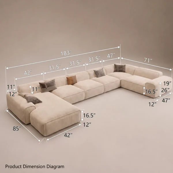 Ophel 5- Seater Sectional Sofa Ophel 5-seater sectional sofa in beige velvet by Marina Living UAE
