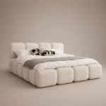 Puff Cloud Block Bed in beige linen with rounded block upholstery by Marina Living UAE
