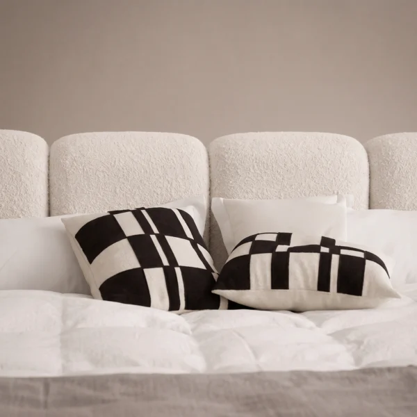 Puff-Cloud-Block-Bed Puff Cloud Block Bed in beige linen with rounded block upholstery by Marina Living UAE