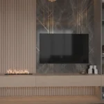 Saina floating TV unit with wall panel and storage by Marina Living UAE