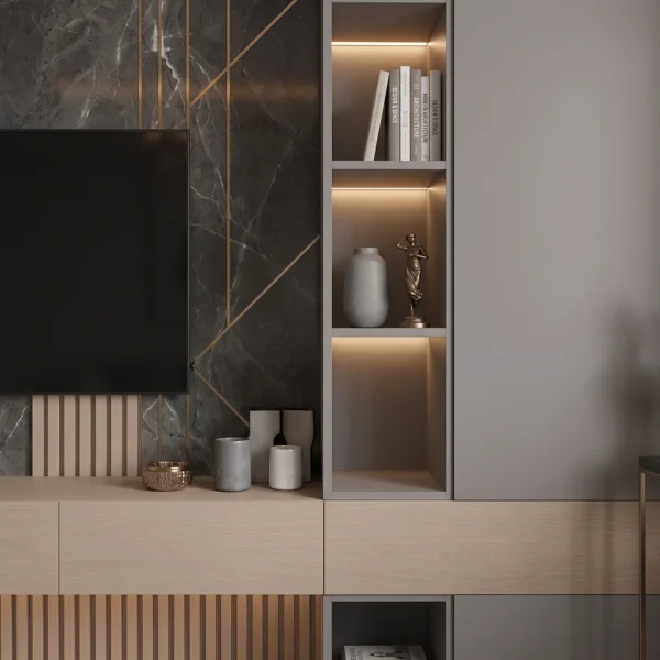 Saina Floating TV Unit with Wall Panel & Storage Saina floating TV unit with wall panel and storage by Marina Living UAE